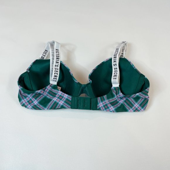NWOT Victoria's Secret Bra 34B T-Shirt Lightly Lined Full Coverage Green Plaid - Picture 2 of 8